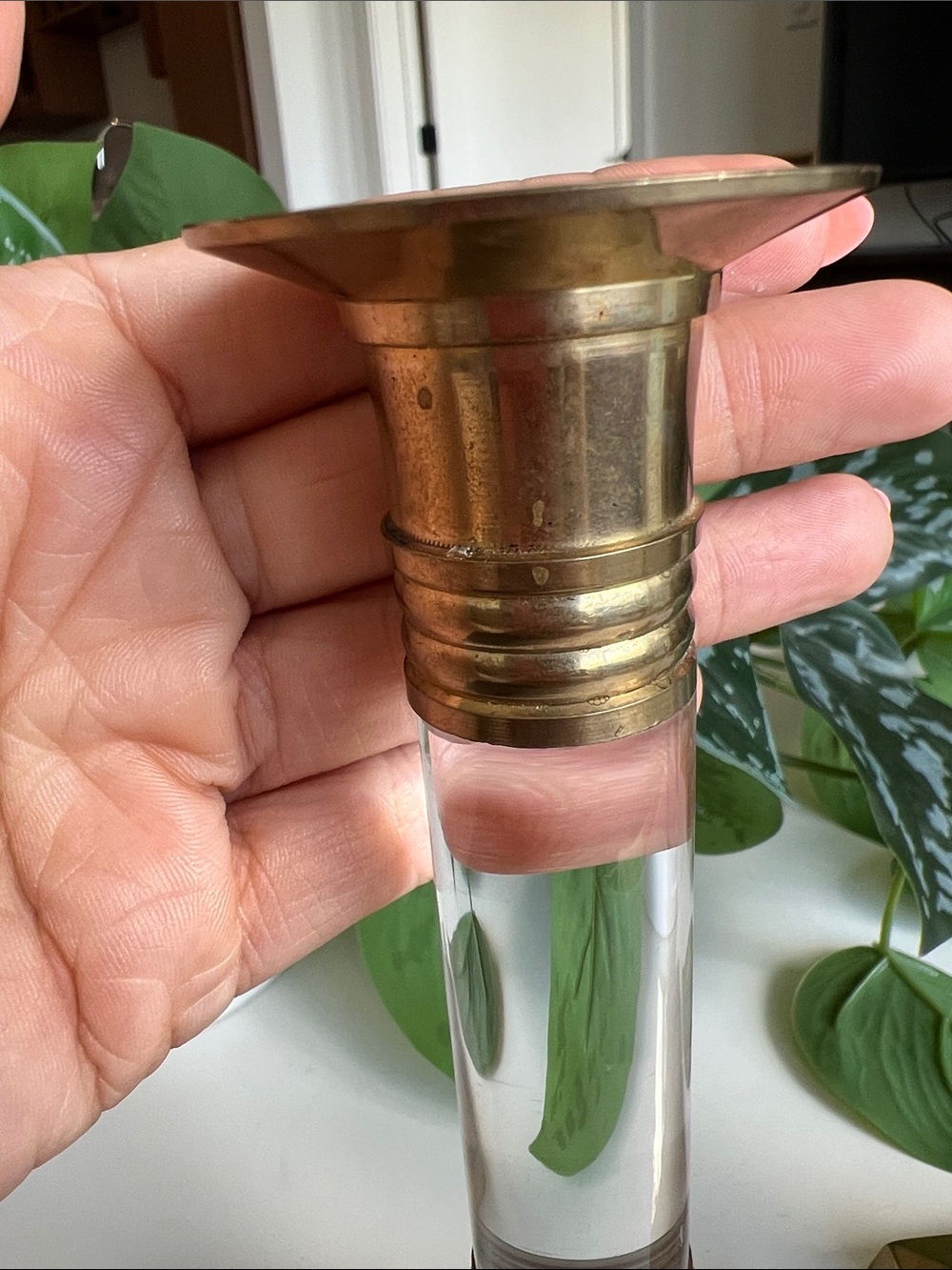 Vintage Brass Lucite Candle Holders Pair Set of 2 - Picture 9 of 15
